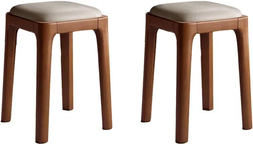Vista 14 de Sillas de comedor de madera sin respaldo, sillas de cocina apilables, silla de comedor con cojín de piel sintética, silla cuadrada para sala