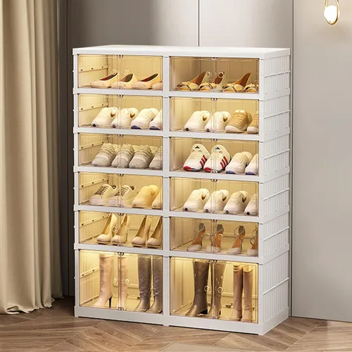Vista 15 de SYNCVIBE Zapatero plegable de 6 niveles con estante de plástico, 12 pares de contenedores de almacenamiento de zapatos colapsables, grandes cajas
