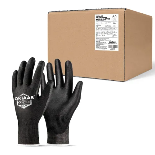 Vista 28 de OKIAAS Guantes de trabajo ultrafinos y ligeros para hombre con agarre, 12 pares, color negro, talla S