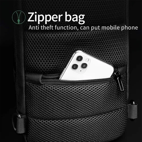 Vista 5 de OZUKO Hombres Pecho Crossbody Bolsos Impermeable Deportes Hombro Moda Usb Multifuncional Sling Bag (Negro), Negro
