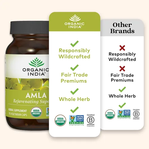 Vista 6 de ORGANIC INDIA Cápsulas de Amla Orgánicas - Suplemento Vitamínico Herbal de Grosella Espinosa India, Suplemento de Amla, Apoyo Inmunológico, Vegano