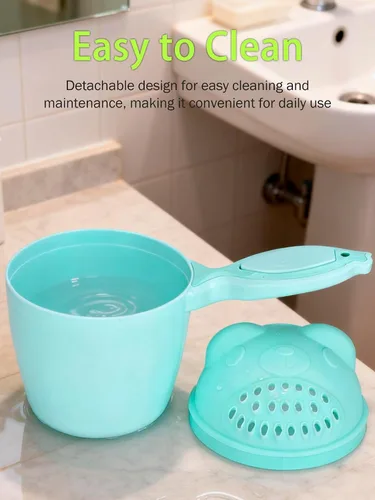 Vista 4 de Desmontable cascada libre de lágrimas bebé enjuague taza, champú Flusher para baño de cabello (verde) Compatible con Shampoo Hair Cups