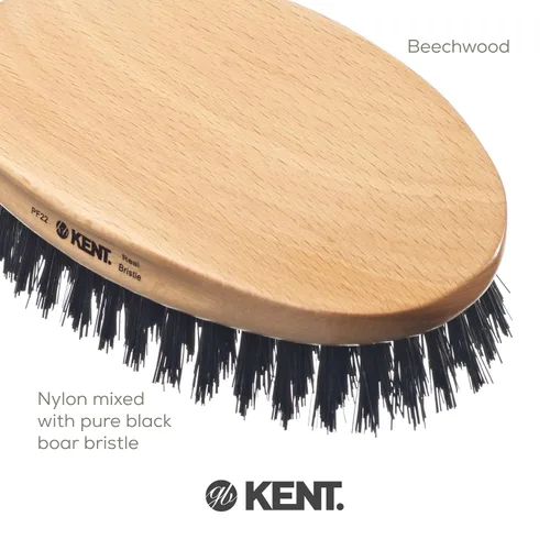Vista 5 de Kent PF22 - Cepillo militar ovalado negro - Mezcla de cerdas de jabalí y nailon para el aseo de los hombres, ondas 360 y cuidado facial. Fabricado