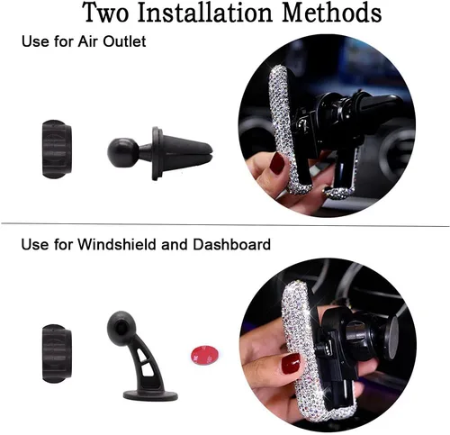 Vista 5 de SUNCARACCL - Soporte para teléfono de coche Bling, montaje automático para salida de aire del salpicadero mini, soporte universal ajustable de 360°