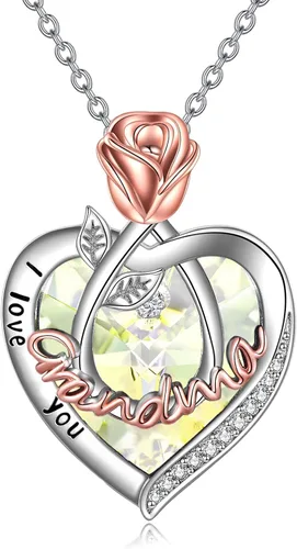 Vista 11 de Joyería de plata esterlina 925 para mujer, collar con pendiente de flor y corazón de cristal, para cumpleaños, regalos para mamá, abuela, esposa 01