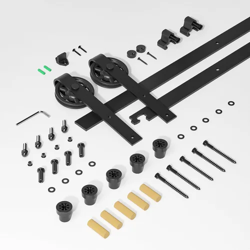 Vista 6 de Kit de riel de hardware para puerta corredera de granero de 79 pulgadas/6.6 pies para una sola puerta, kit de puerta de granero con modo de carril
