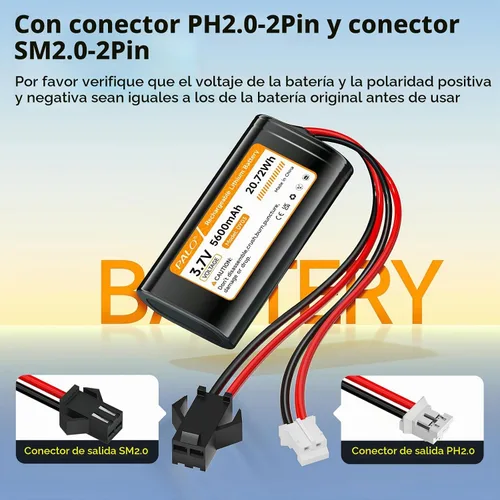 Vista 3 de Batería de 5600 mAh 3.7 V con enchufe JST-PH 2.0 de 2 pines, batería recargable de 3.7 voltios para juguetes RC, iluminación (1S2P)