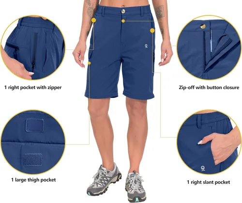 Vista 4 de Little Donkey Andy Pantalones convertibles elásticos para mujer, pantalones de senderismo de secado rápido con cremallera
