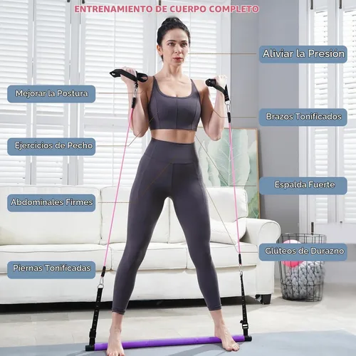Vista 2 de Kit de Barra de Pilates Kisnbld con Bandas de Resistencia, Barra de Pilates Multifuncional con 3 Bandas de Resistencia para Ejercicios, Equipo
