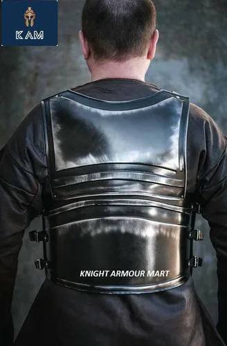 Vista 5 de Knight Armour MART - Armadura de acero medieval LARP ennegrecida con coraza enana y falda protección para el pecho, Negro