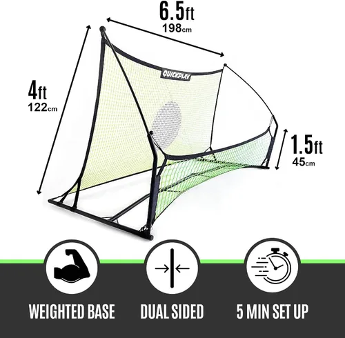 Vista 5 de QUICKPLAY TEKKERS TRAINER - Rebotador de fútbol, 6.5 x 4 pies y redes de paso de tierra de 6.5 x 1.5 pies, acero aleado, fibra de vidrio, negro