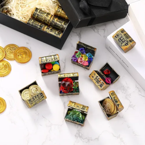 Vista 4 de HooLing 150 piezas de mini cofre del tesoro pirata, pequeños cofres del tesoro de plástico, caja de almacenamiento de colección de joyas piratas