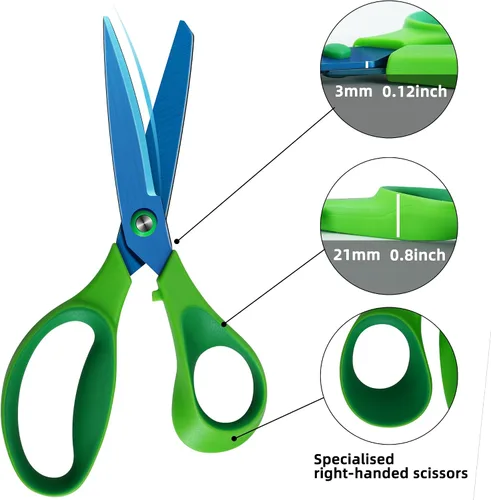 Vista 3 de Tijeras, resistentes chapadas en titanio azul con cuchillas afiladas de acero inoxidable, asas de agarre cómodo, multiusos para la escuela, hogar