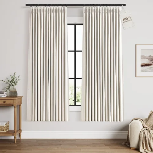 Vista 15 de Nanspring Cortinas plisadas de lino 100% opacas de 96 pulgadas de largo Natural