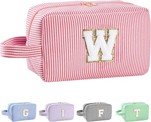 Vista 84 de Bolsa de maquillaje personalizada con inicial A-Z para mujeres, niñas y niños, bolsa de aseo de viaje, bolsa de maquillaje preparada, bolsa