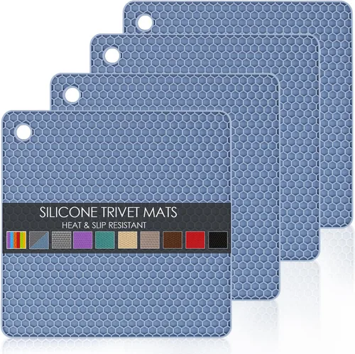 Vista 15 de Salvamanteles para platos calientes, paquete de 4 almohadillas calientes de silicona para cocina, tapete de silicona antideslizante resistente al