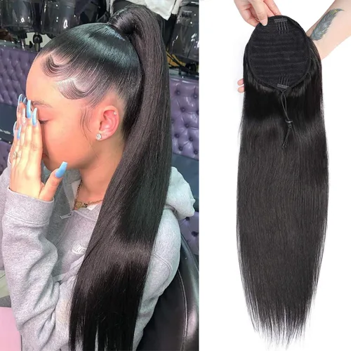 Vista 14 de Extensiones de cabello rizado para cola de caballo, cabello rizado para cola de caballo, extensión de cabello humano virgen brasileño