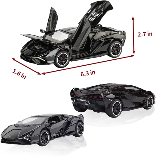 Vista 5 de Coche de Juguete Lambo Sian FKP3 Modelo de Coche Fundido con Luces y Sonido, Coche de Juguete con tracción trasera para niños de 3, 4, 5, 6 + años