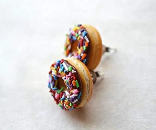 Vista 2 de Chocolate rainbow spinkles Doughnut Stud Earrings