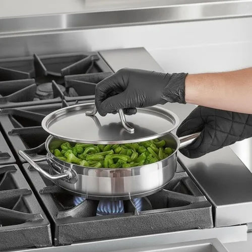 Vista 3 de TrueCraftware - Sartén de acero inoxidable de 3 cuartos de galón con tapa y mango hueco soldado- Utensilios de cocina para cocinero, sartén