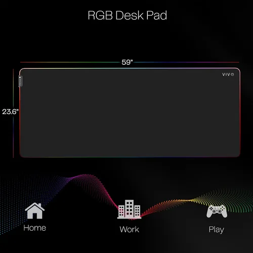 Vista 3 de VIVO DESK-PAD60-24 - Alfombrilla de escritorio grande de 60 x 24 pulgadas con iluminación RGB para ambiente de oficina y juegos inmersivos