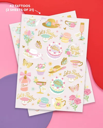 Vista 2 de xo, Fetti Tatuajes temporales para despedida de soltera, 50 estilos de purpurina Decoración de despedida de soltera pastel, regalo de dama