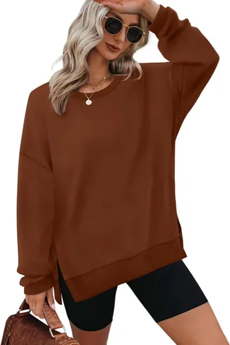 Vista 7 de XIEERDUO Sudaderas de gran tamaño para mujer, estilo casual, cuello redondo, manga larga, cómodas 01-Negro