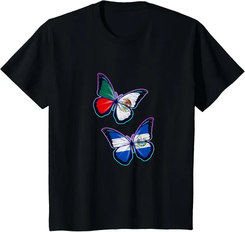 Vista 33 de Raíces biculturales de El Salvador y México. Versión mariposa Camiseta, Negro