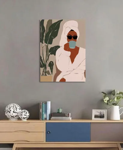 Vista 9 de Lienzo con estampado bohemio de mujer negra y flores, decoración de niña afro, póster de moda, enmarcado listo para colgar