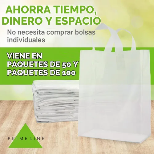 Vista 7 de Prime Line Packaging Bolsas de regalo esmeriladas con asas, 10 x 5 x 13 Blanco