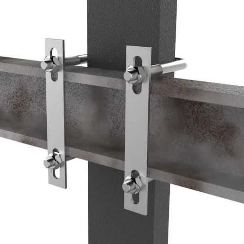 Vista 6 de Pernos en U cuadrados de acero inoxidable 304 de 2" (50 mm) de ancho interno, 4.72" (120 mm) de longitud, M10 con tuercas, placa de marco