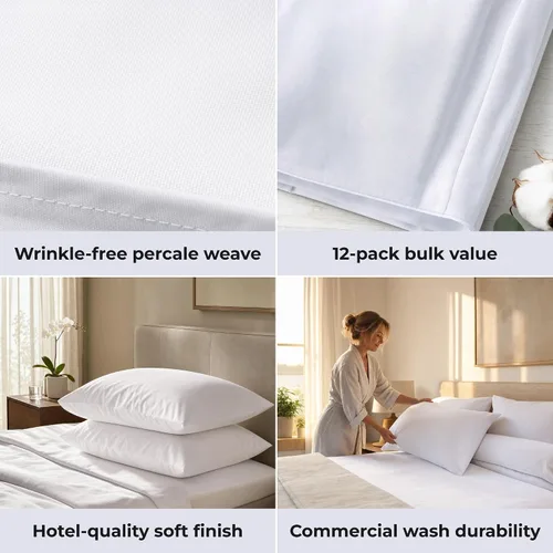 Vista 9 de Pacific Linens Juego de 12 fundas de almohada de percal suave, de lujo, sin arrugas, mezcla de algodón Polly de 200 hilos, ropa de cama de grado