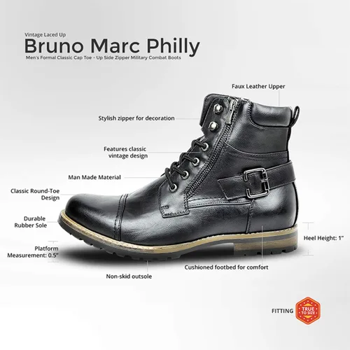 Vista 8 de Bruno Marc Men's Motorcycle Combat Boots Zipper Biker Boot