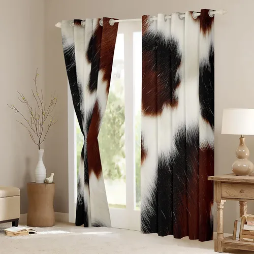 Vista 4 de Erosebridal Cortinas opacas con estampado de vaca lindo 30-50% para dormitorio, cortinas de piel de vaca de 38 pulgadas de ancho x 45 pulgadas