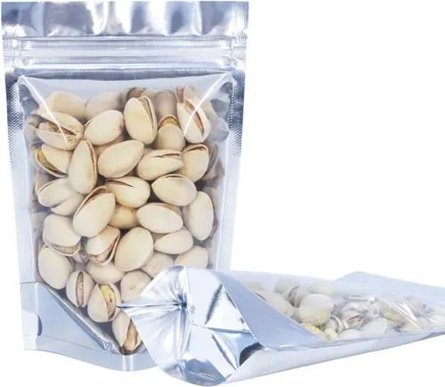 Vista 8 de Paquete de 100 bolsas de Mylar para almacenamiento de alimentos, papel de aluminio resellable, bolsa transparente de pie con ventana frontal de 3.94