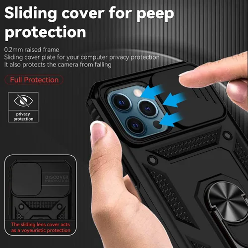Vista 4 de Funda para iPhone 12 Pro Max con cubierta para lente de cámara, protector de pantalla HD, protección contra caídas de grado militar, soporte