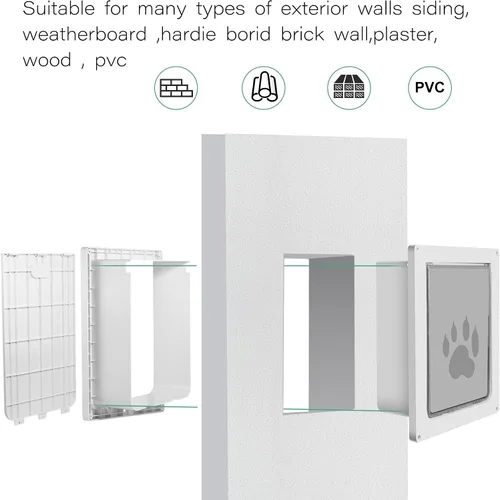 Vista 4 de Puerta grande para perro para pared, puerta gruesa para perro, túnel ajustable de 3 1/2 a 8 pulgadas, puerta resistente a la intemperie para perros