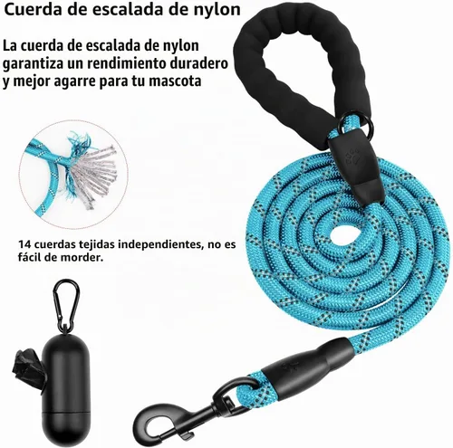 Vista 3 de Correa de perro resistente para perros de raza grande, mediana y pequeña, correa de perro reflectante con asa cómoda, correas de cuerda