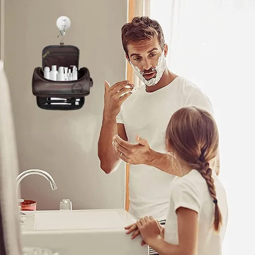 Vista 6 de xrlsg Neceser personalizado para hombres, kit de organizador de viaje de piel sintética grabada personalizada con gancho para colgar, regalo
