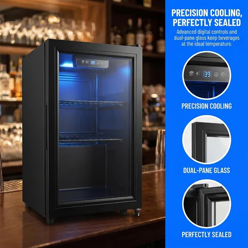 Vista 2 de Dawmilon 1.8 Cu.Ft Mini Fridge, 70 Can Beverage Refrigerator, Compact Drink Fridge with Glass Door, Adjustable Shelves, Temperature Control