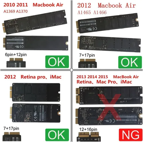 Vista 3 de Xiwai 2.5 pulgadas SATA 22Pin a 2010 2011 2012 Mac Air Pro Retina SSD 12+6Pin 17+7Pin A1425 A1398 MC975 MC976 Caso Enclosure Converter