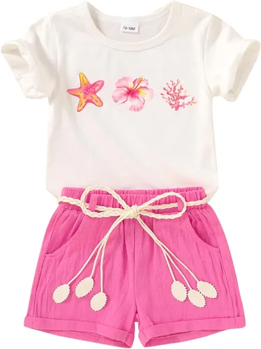 Vista 25 de YOUNGER TREE - Conjunto de ropa para bebés y niñas, camiseta de sandía y pantalones cortos de lino con cinturón, conjunto de verano lindo Abeja feliz