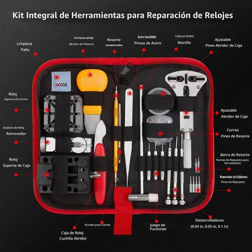 Vista 2 de XOOL Kit de herramientas de reparación profesional de reloj de 151 piezas, incluye kit de cambio de batería de reloj, abridor de caja de reloj 151