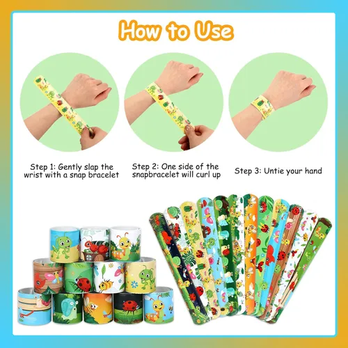 Vista 6 de Serencatcher 48pcs Slap Bracelets Party Favors for Birthday Baby Shower Party Supplies Gifts
