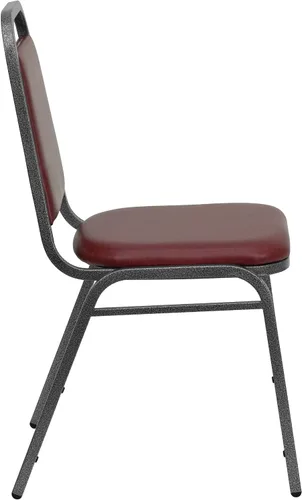 Vista 6 de BizChair Silla apilable trapezoidal, marco de la vena del vinilo de Borgoña/de plata