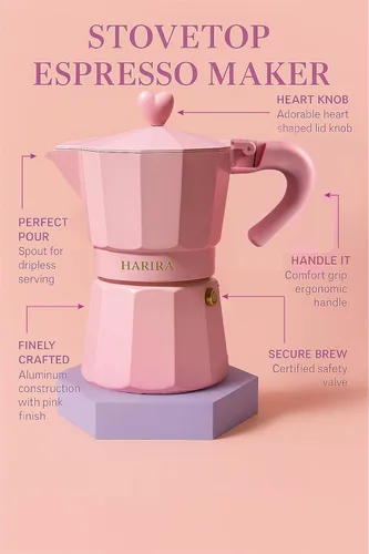 Vista 4 de HARIRA Cafetera de 9 tazas de café de estilo italiano y cubano, cafetera de aluminio duradera con mango ergonómico, rica infusión aromática