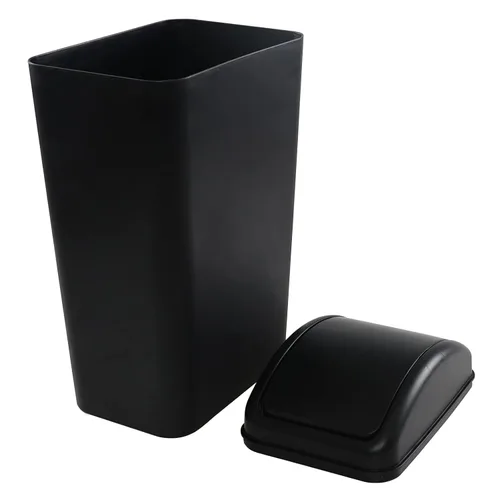 Vista 7 de Vababa Cubo de basura de plástico negro de 3 galones, pequeño cubo de basura delgado con tapa abatible