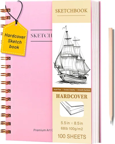 Vista 12 de Yoment Cuaderno de bocetos de 5.5 x 8.5 pulgadas, pequeño cuaderno de bocetos para dibujar, 100 hojas (68 libras/100 gsm) bloc de bocetos en espiral
