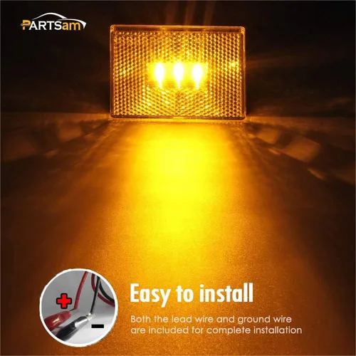 Vista 4 de Partsam 4 luces de marcador lateral ámbar para remolque RV con reflector reflejo, luces LED rectangulares de 2-4/5 pulgadas para remolque