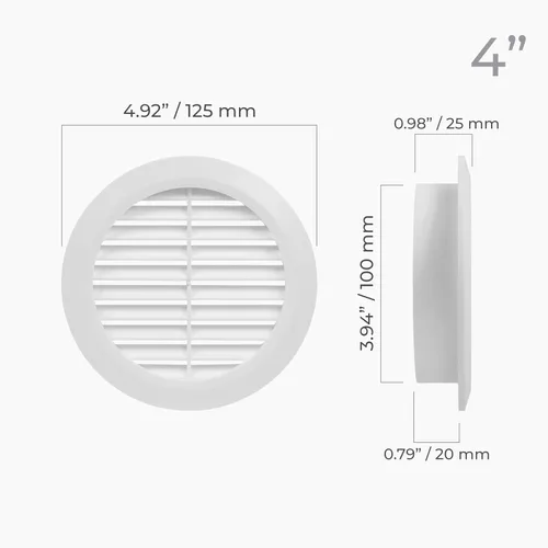 Vista 5 de Paquete de 5 rejillas de ventilación redondas de plástico blanco de 4 pulgadas - Rejilla de ventilación de aire - Cubierta de rejilla - Malla